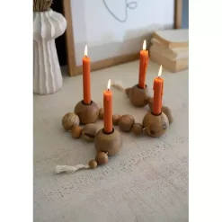 Wooden Spheres Taper Candle Runner