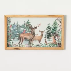 Woodland Deer Holiday Scene Framed Art Print