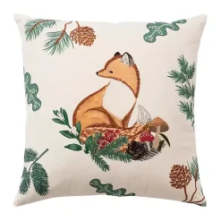 Woodland Fox Embroidered Throw Pillow