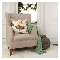 Woodland Fox Embroidered Throw Pillow