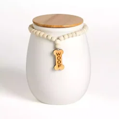 Woof Ceramic Dog Treat Canister with Beaded Accent