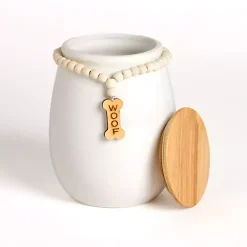 Woof Ceramic Dog Treat Canister with Beaded Accent