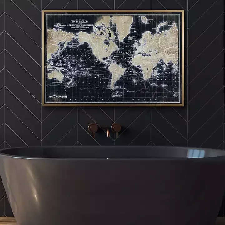 World Map on Black Framed Art Print