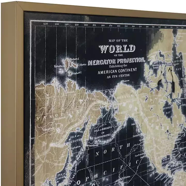 World Map on Black Framed Art Print