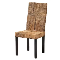 Woven Banana Fiber and Mahogany Dining Chair
