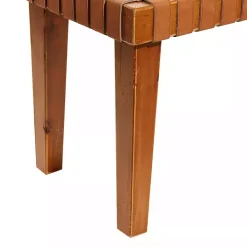 Woven Leather Textured Wood Bench