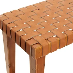 Woven Leather Textured Wood Bench