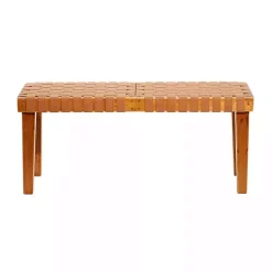 Woven Leather Textured Wood Bench