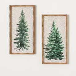 Woven Pine Tree Framed Art Prints, Set of 2
