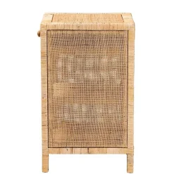 Woven Rattan and Mahogany Wood Nightstand