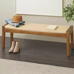 Woven Rope and Birch Wood Bench