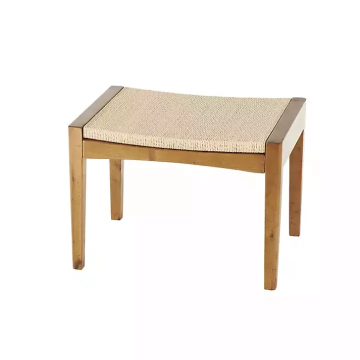 Woven Rope and Birch Wood Stool Ottoman