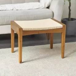 Woven Rope and Birch Wood Stool Ottoman