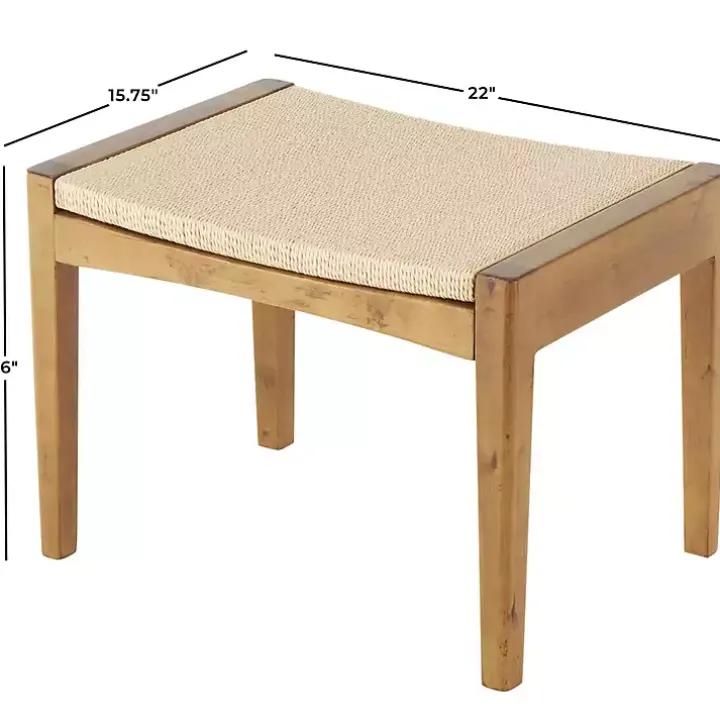 Woven Rope and Birch Wood Stool Ottoman