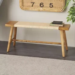 Woven Rope Narrow Wood Bench
