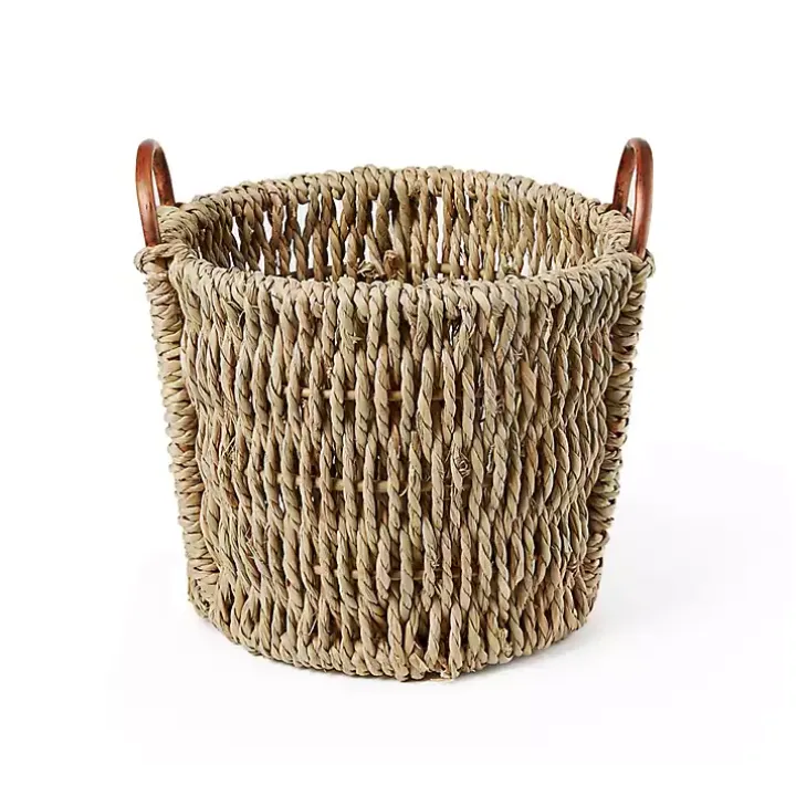 Woven Seagrass and Rattan Baskets, Set of 2