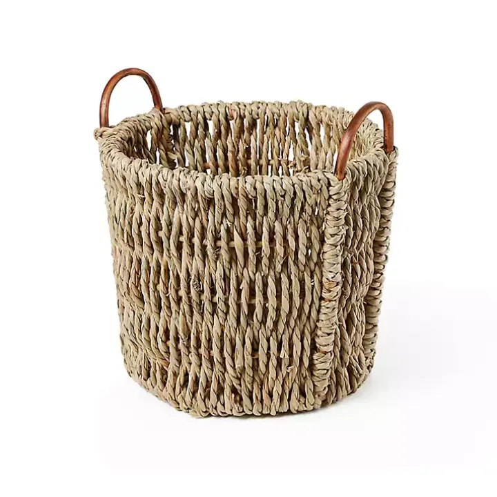 Woven Seagrass and Rattan Baskets, Set of 2