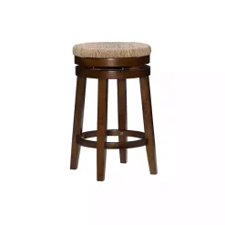 Woven Seagrass Walnut Wood Swivel Counter Stool