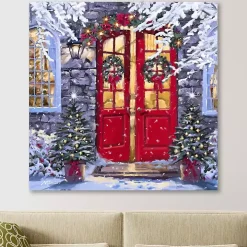 Wreaths on a Red Door Canvas Art Print