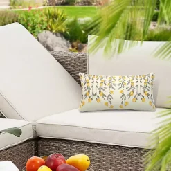 Yellow & Gray Floral Outdoor Pillow