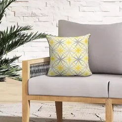 Yellow & Gray Geometric Flowers Outdoor Pillow