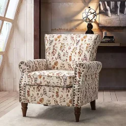 Yellow and Orange Leaf Upholstered Accent Chair