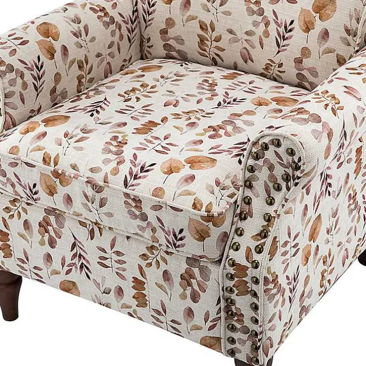 Yellow and Orange Leaf Upholstered Accent Chair