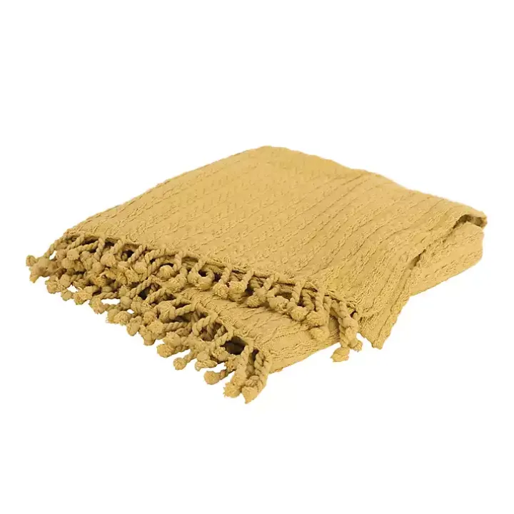 Yellow Cable Knit Tassel Throw