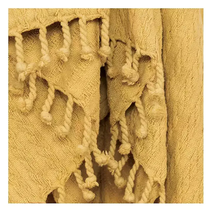 Yellow Cable Knit Tassel Throw