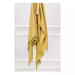 Yellow Cable Knit Tassel Throw