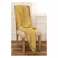 Yellow Cable Knit Tassel Throw