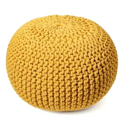 Yellow Chain Knitted Round Pouf