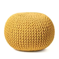 Yellow Chain Knitted Round Pouf