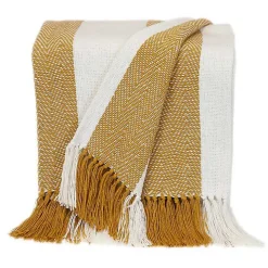 Yellow Chalet Striped Fringe Throw