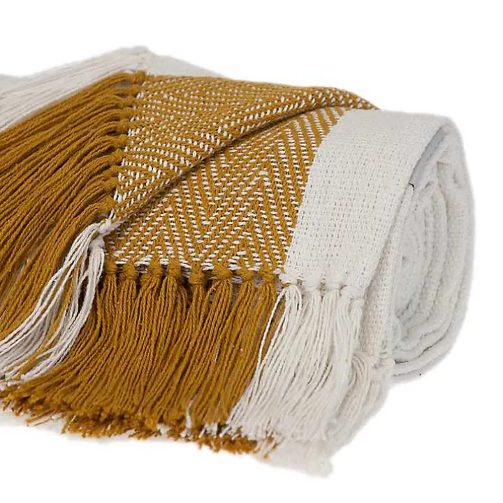 Yellow Chalet Striped Fringe Throw