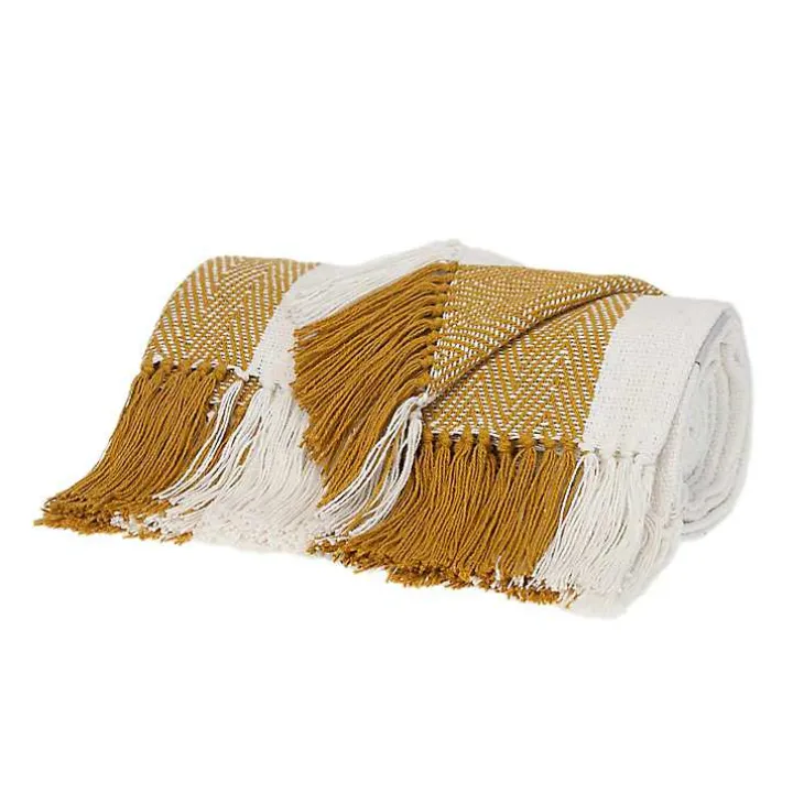 Yellow Chalet Striped Fringe Throw