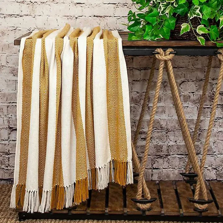 Yellow Chalet Striped Fringe Throw