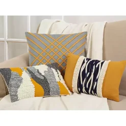 Yellow Crosshatch Stitch Cotton Throw Pillow