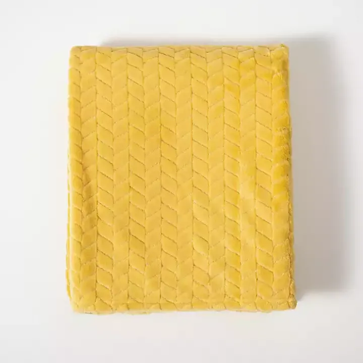 Yellow Heavenly Herringbone Plush Throw