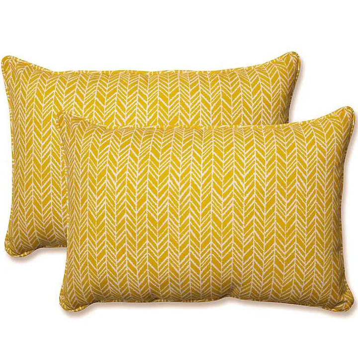 Yellow Herringbone Outdoor Long Pillows, Set of 2