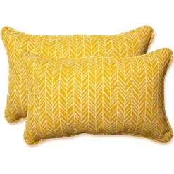 Yellow Herringbone Outdoor Lumbar Pillow Set