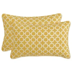 Yellow Pattern Outdoor Lumbar Pillows, Set of 2