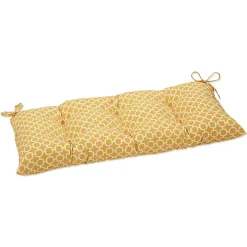 Yellow Pattern Tufted Outdoor Settee Cushion