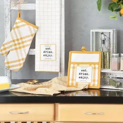 Yellow Plaid Eat Drink Enjoy 4-pc. Dish Towel Set