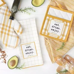 Yellow Plaid Eat Drink Enjoy 4-pc. Dish Towel Set