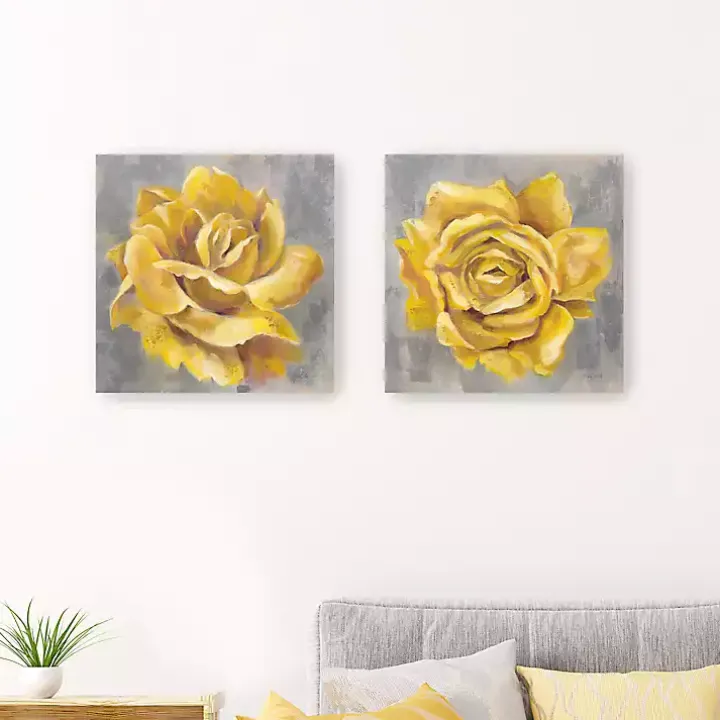 Yellow Roses Giclee Canvas Art Prints, Set of 2