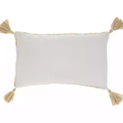Yellow Stripe Diamond Tassels Cotton Lumbar Pillow