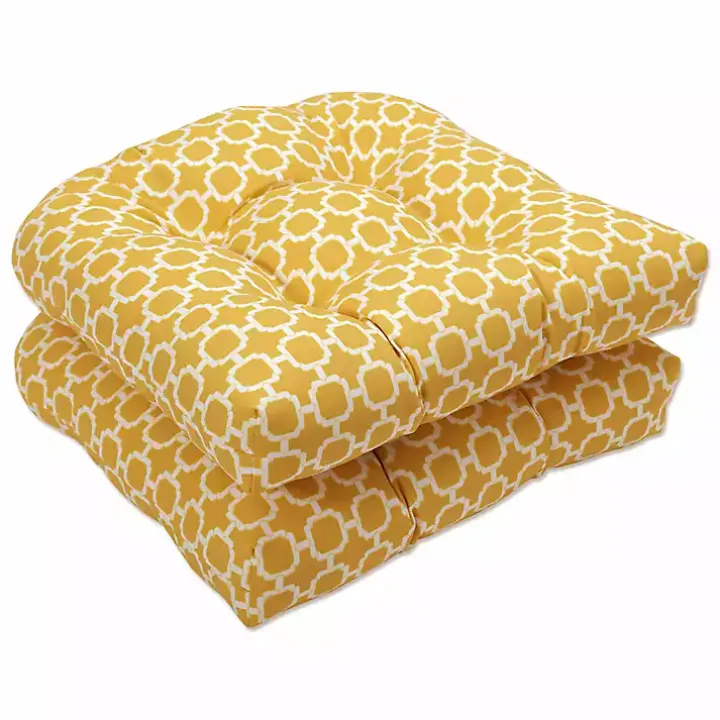 Yellow Tufted Outdoor Seat Cushions, Set of 2