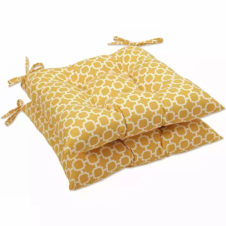 Yellow Tufted Tie Outdoor Seat Cushions, Set of 2