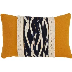 Yellow Wave Stitched Fringe Lumbar Pillow